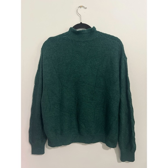 J.Crew Sweater Women’s Large Green Mockneck Cable Sleeve CF051 - Picture 4 of 13